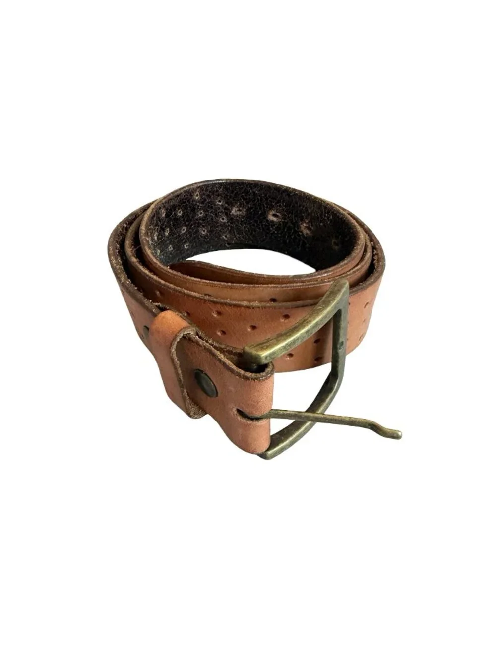 100% Leather Brown Belt Perforated Hole Detail Versatile Everyday Luxury